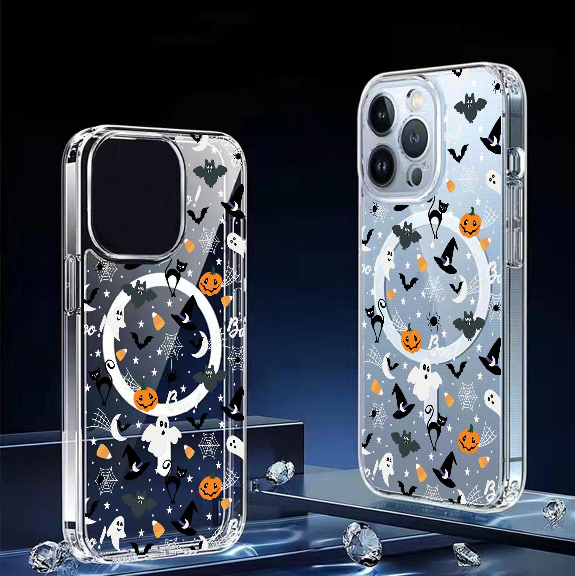 Transparent Halloween Magnetic Case for iPhone 15/16/17 Pro Max iPhone 15 Pro
