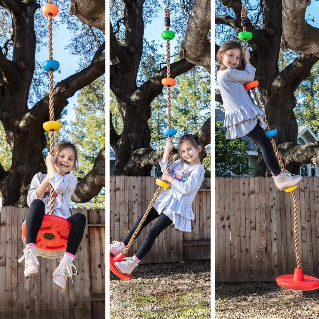 HOMOO Climbing Rope Swing with Rings, Locking Carabiners, and Discs, Kids' Climbing Toy, Rope and Ladder, 130kg Weight Capacity, Suitable for Indoor