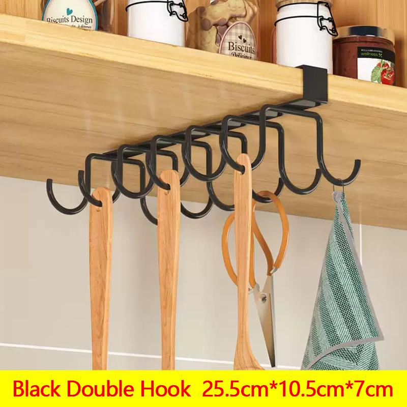 WV Kitchen Under Cupboard Hanging Organizer Rack with Hook Paper Towel Rags Hanger Cutting Board Pot Cover Holder Storage Shelf