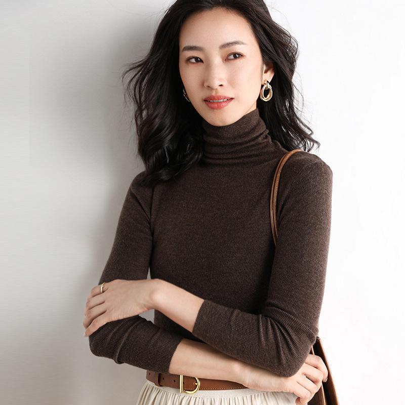 Women's Slim Fit High Neck Wool Sweater - Lightweight, Sheer Base Layer for Spring and Autumn