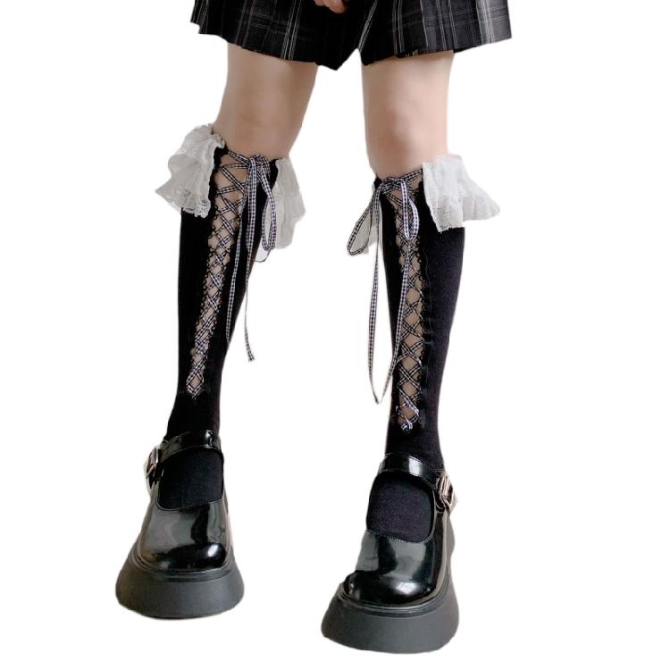 Women's Lace Trim Socks Sweet Lolita Socks Cosplay Stockings Tie Up Cotton Socks