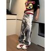 American high street D-printed lightning crack jeans men's and women's niche retro loose wide-leg design trendy cool trousers