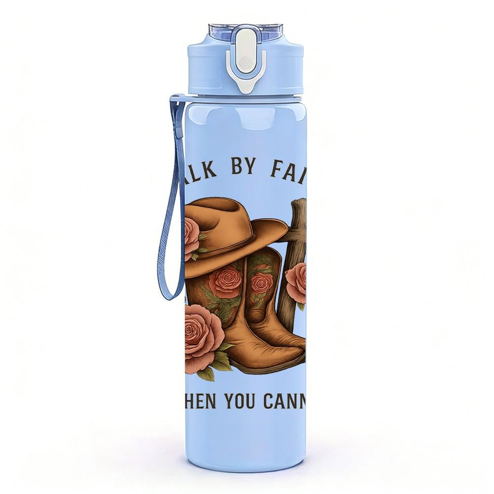 1PC Walk By Faith Cowboy Hat Rose 750ml Color Plastic Sports Water Bottle Leakproof Flip Straw Lid Suitable for Sports Office Home Use