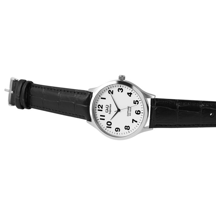 Montre Homme - Q&Q - Superior - Cuir Noir 20mm - Boîtier Acier 40mm - Verre Saphir 5 ATM