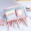 Large Capacity Pen Bag Kawaii Pencil Case Dopamine Color Block Stationery Ins Style Makeup Organizer Bag