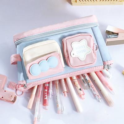 Dopamin Farbblock Kawaii Federmäppchen - Große Kapazität Ins Stil Kosmetiktasche mit mehreren Fächern