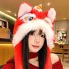 Thickened New Year Red Cap Ears Can Move Plush Beanies Fashion Lion Dance Hat  Outdoor