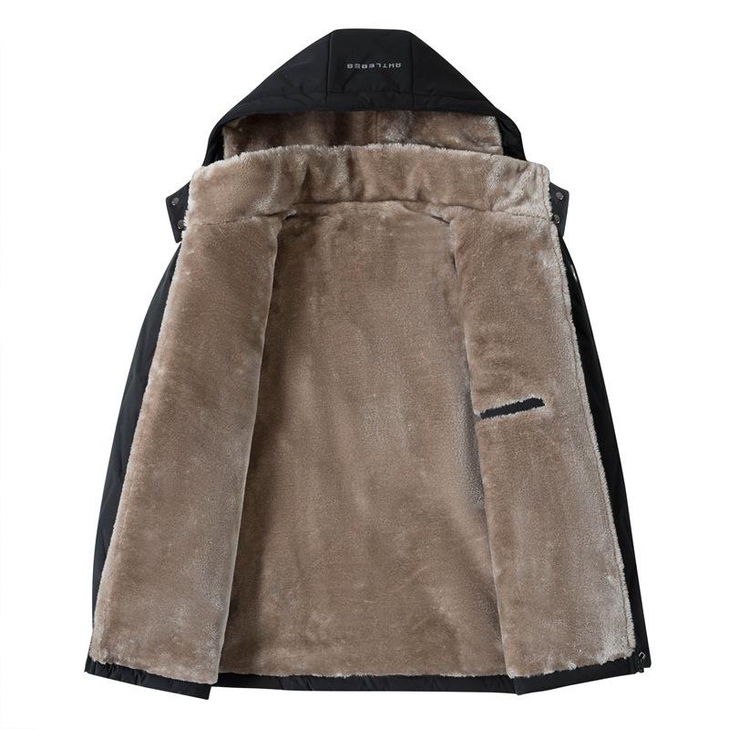 Autumn and Winter Plus Size Middleaged Men Thick Velvet Loose Short Casual Zipper Jacket Detachable Hooded Warm Casual Windproof Versatile Outerwear