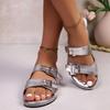 Fashion Fashion Silver Pu Metal Buckle Decoration Slip On Sandals Flat Heel Slides Women 2025 Summer Luxury Glitter Soft Sole Slippers