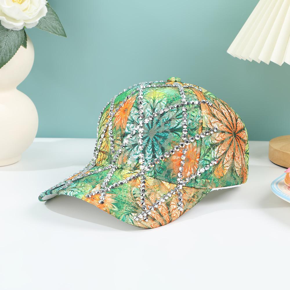 Floral Rhinestone Baseball Cap for Women, Sparkly Lace Pattern Adjustable Sun Hat