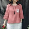 ZANZEA Women Casual Round Neck Loose 3/4 Sleeve Cotton Blouse