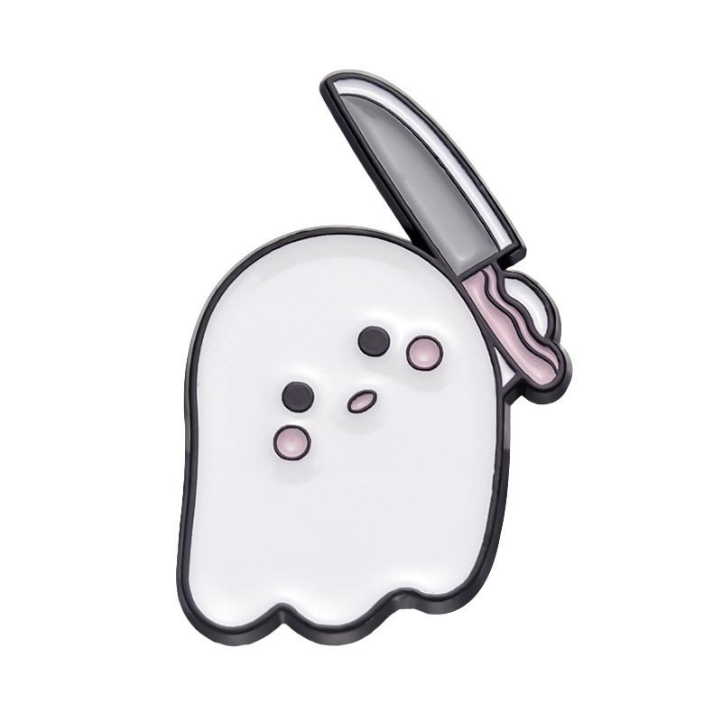 Adorable Cartoon Ghost Shaped Metal Brooch Cute Halloween Series Pin For All
