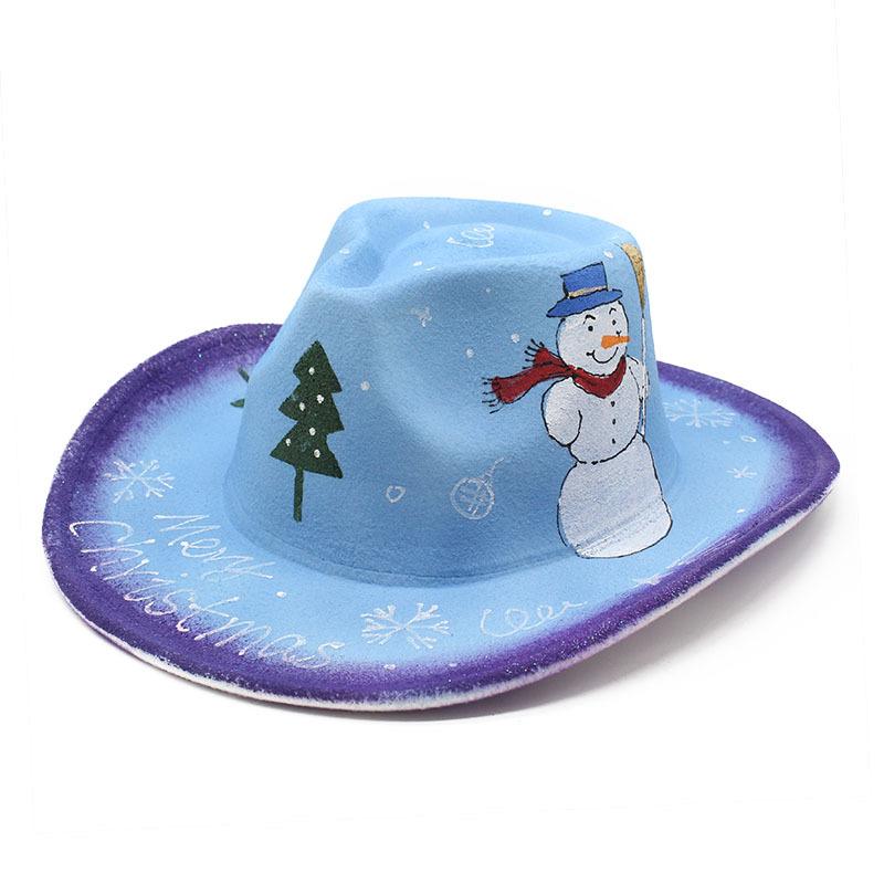 

Шляпа на Хэллоуин, расписная шляпа для бала, шоу, реквизит для фестиваля привидений, рождественский ковбой, узор снеговика M（56-58cm）