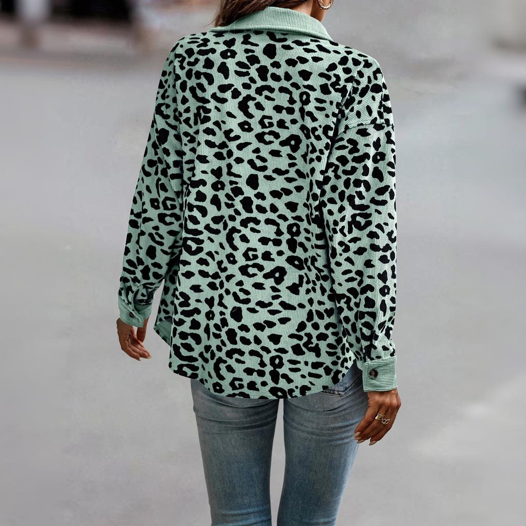 Women's Fashion Geometric Print Button Long Sleeve Casual Jacket for Fall and Winter