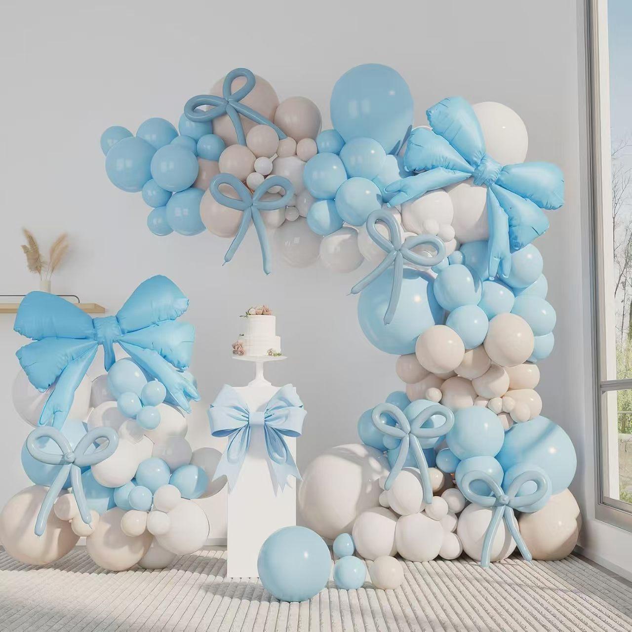 

130 Blue Bow Balloon Arches, Birthday Party Background Decoration Set as shown