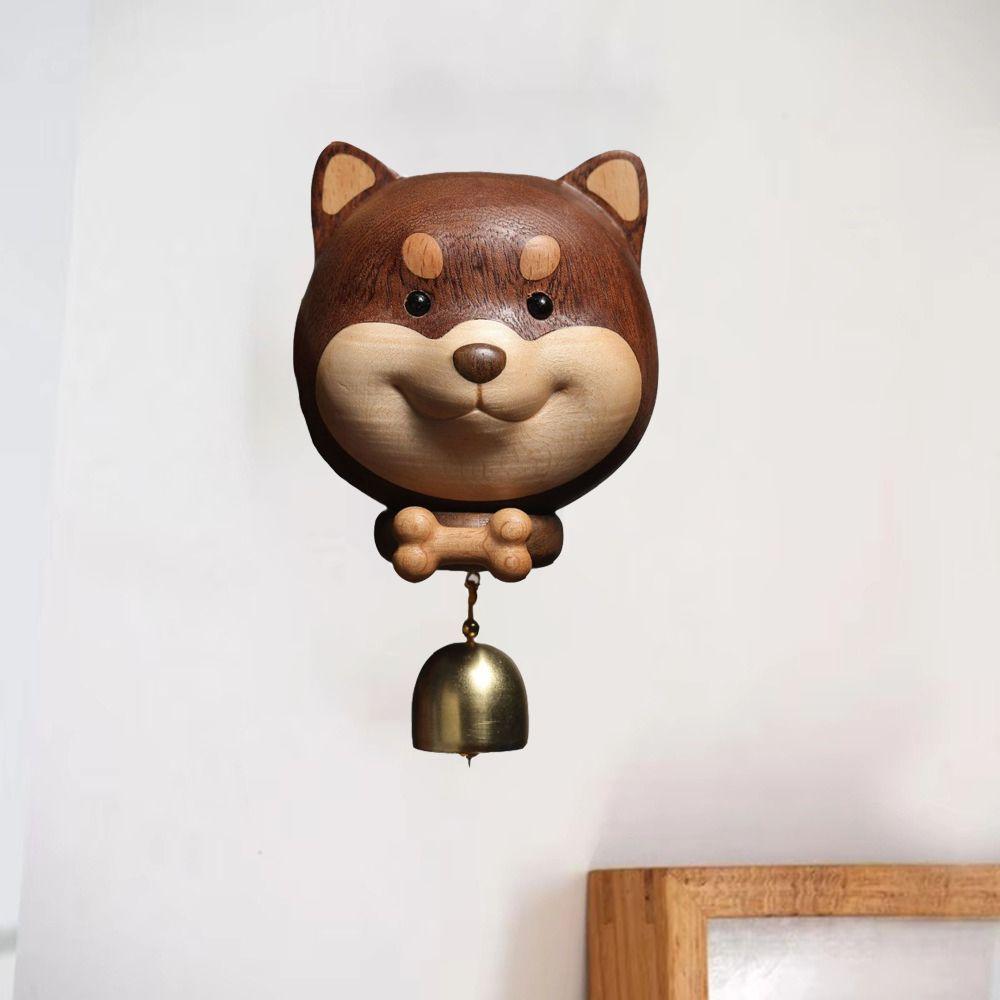 Wooden Cute Dog Doorbell Decorative Animal Theme Cartoon Door Bell Entry Reminder Wind Chime Doorbell Ornament Business Opening