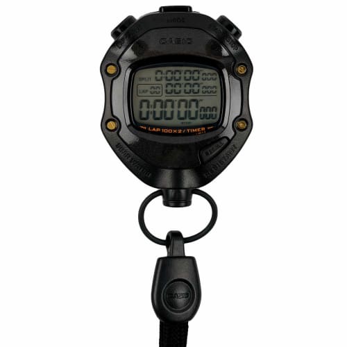 Casio Stopwatch for Soccer, Lap Time, Split Time, Dual Memory, 5 ATM Water Resistance, Silent Operation, Black, HS-80TW-1JH