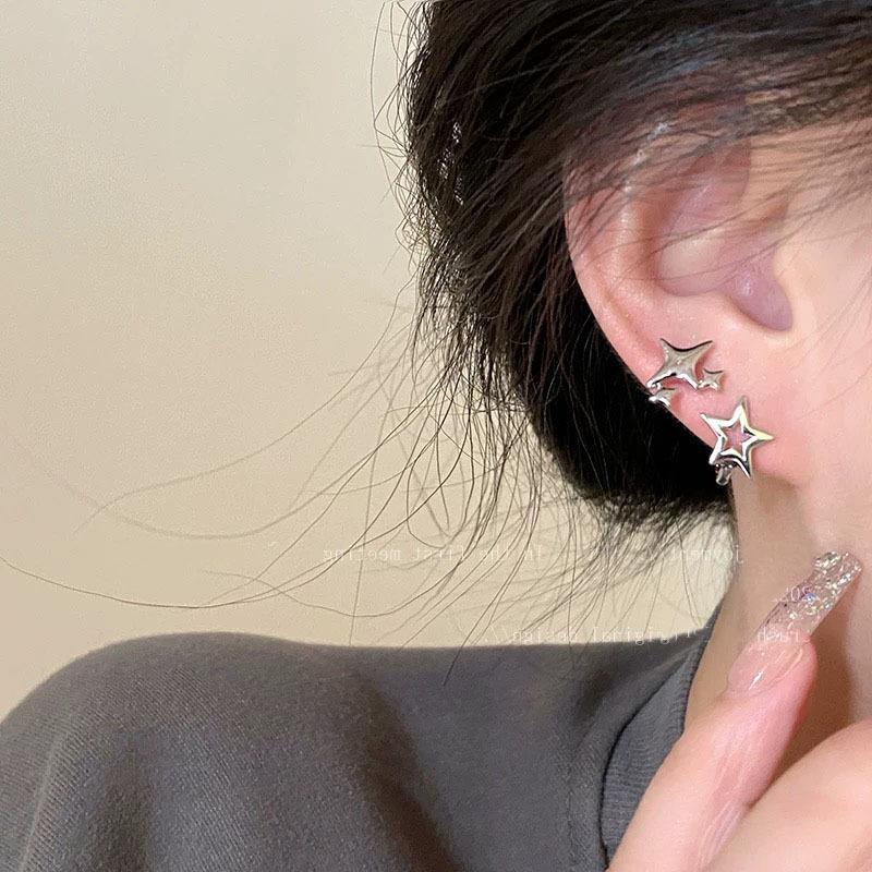Y2K Stijl Holle Vijfhoekige Stud Oorbellen voor Vrouwen Personaliseer Sterrenbeeld Ronde Oor Gesp Metalen Accessoires Mode Sieraden