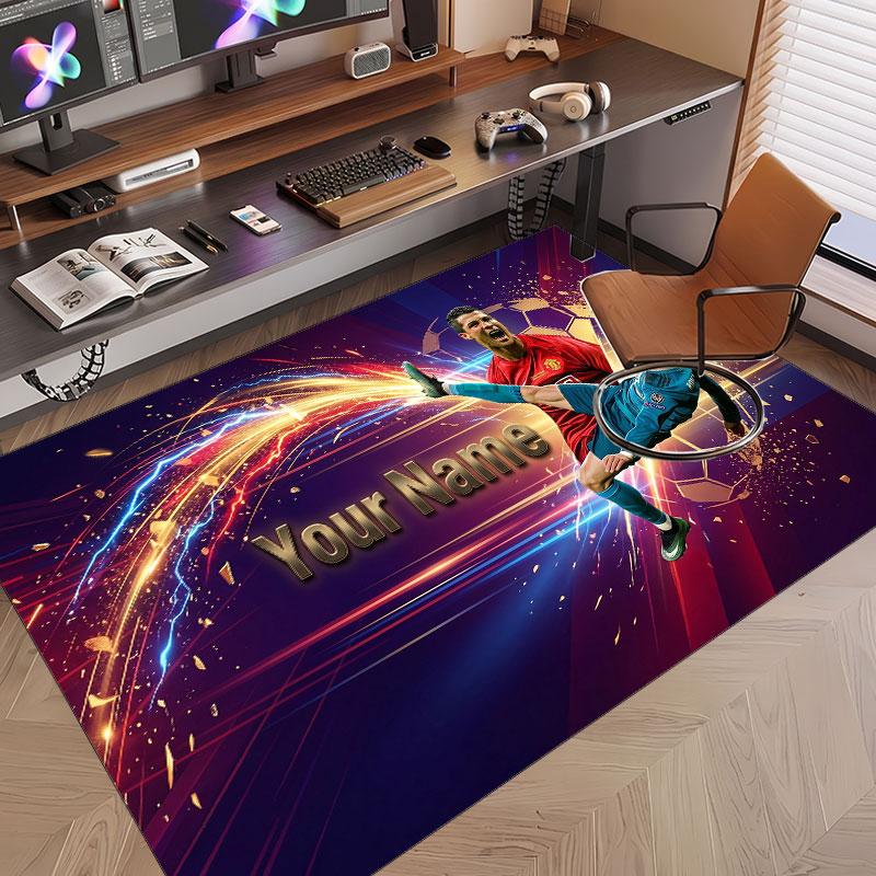 Custom Rug Cristiano Ronaldo Pattern Print Name Text Soft Non‑Slip Floor Carpet for Home Indoor Decoration