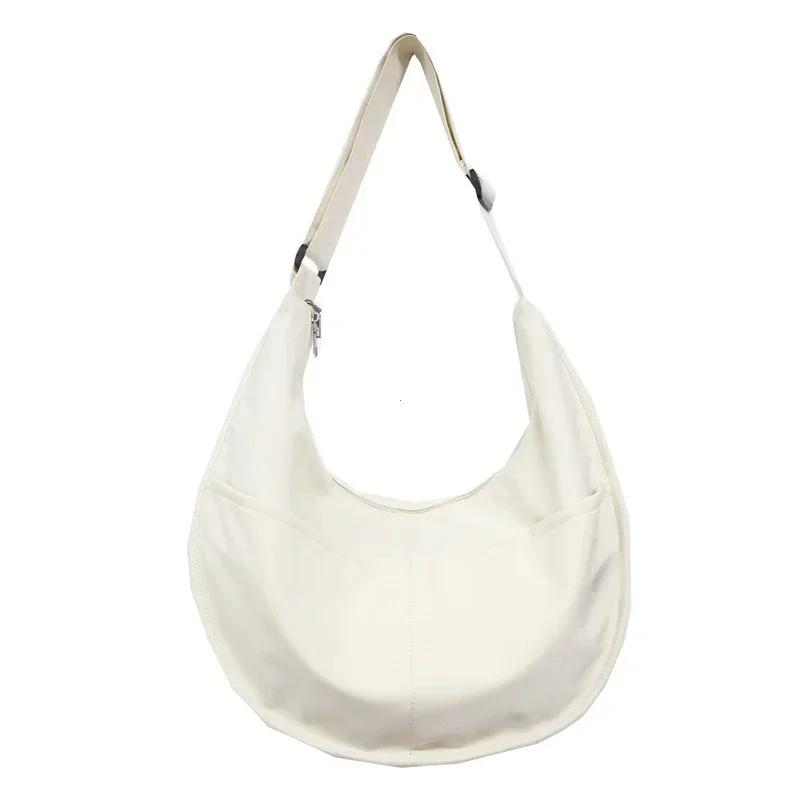Torby Crossbody Y2k Męskie Jednokolorowe Duża Pojemność Hobos Unisex Harajuku Japoński Styl Nylon Wodoodporne Podróżne Torby na Ramię Do Ręki