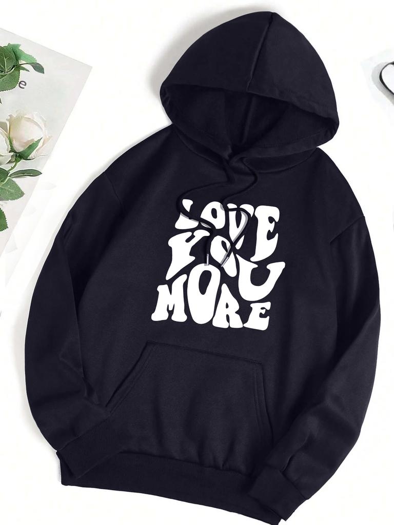 Liebe Dich Mehr Kreative Kunst Buchstaben Druck Damen Hoodie Fleece Tasche Kapuzenpullover Lässig Mehrfarbig Pullover All-Match Weich Streetwear