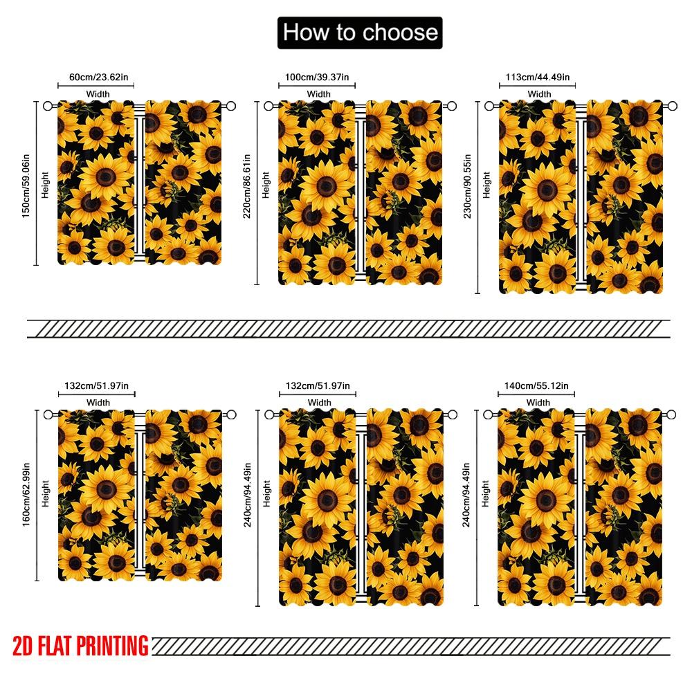 2D flat printing 2pcs Curtains sunflower Protecting Privacy Family Party Decoration for Home Decor