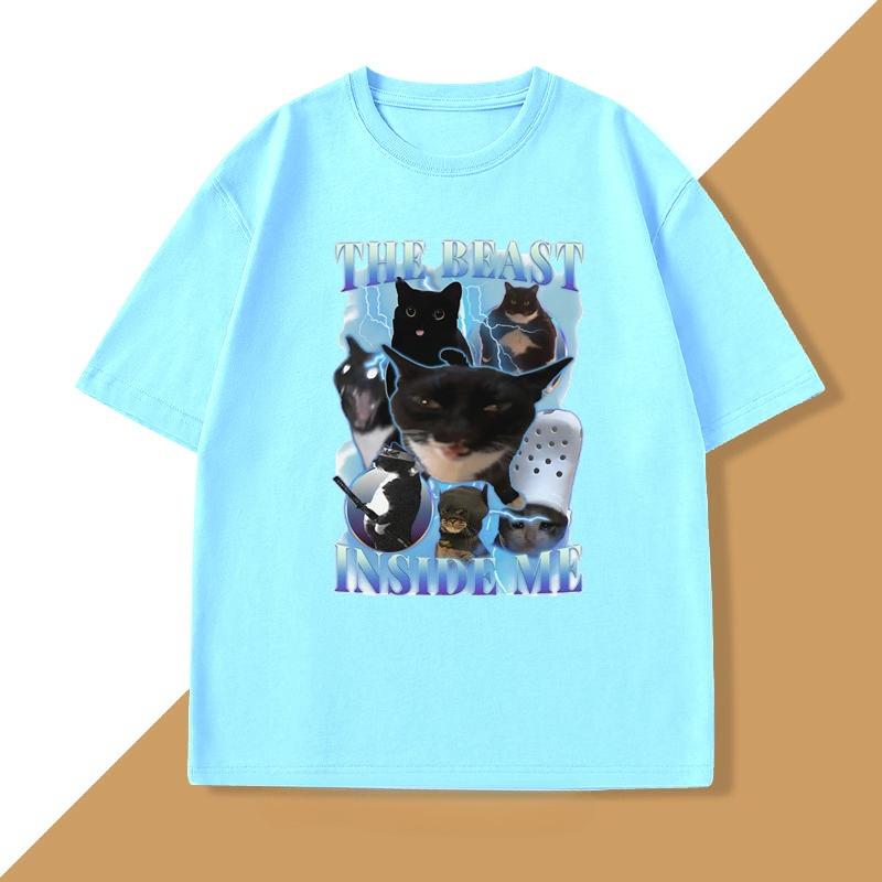 The Beast Inside Me 90s Vintage Funny Cat Meme T Shirt WOMEN Unisex Cats Lover TShirt Goofy Cats Cotton Short Sleeve WOMEN Tops
