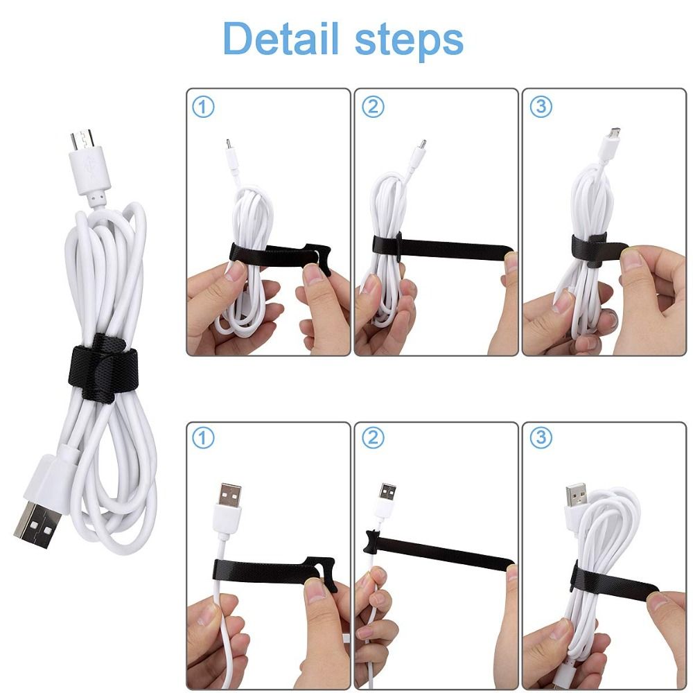 50pcs Releasable Winder 50pcs Hoop Tape Reusable Cable Organizer  Wire Management