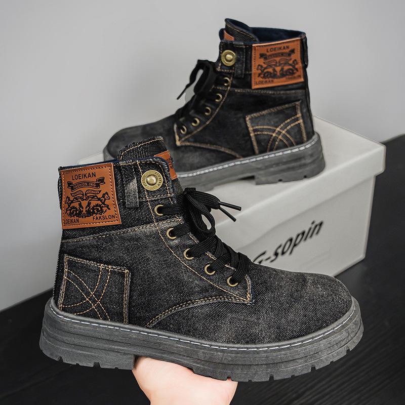 Fashion Retro Ankle Boots Men Western Cowboy Boots Man Designer Canvas Shoes Designer Men's Motorcycle Boot Plus Size Botas Hombre 2025