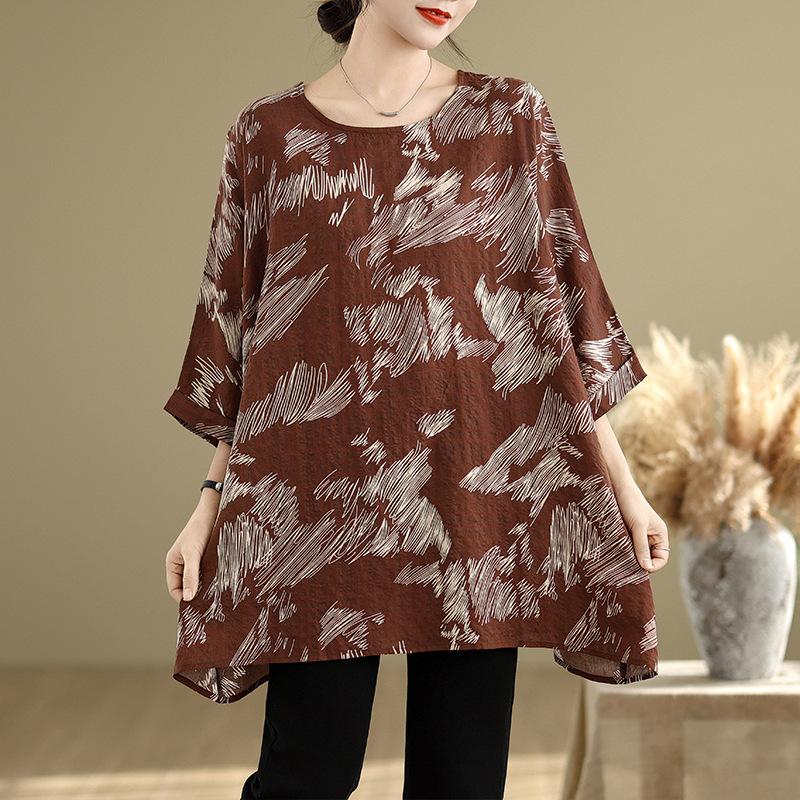 

Летняя новая художественная футболка большого размера с круглым вырезом и рукавом три четверти one size