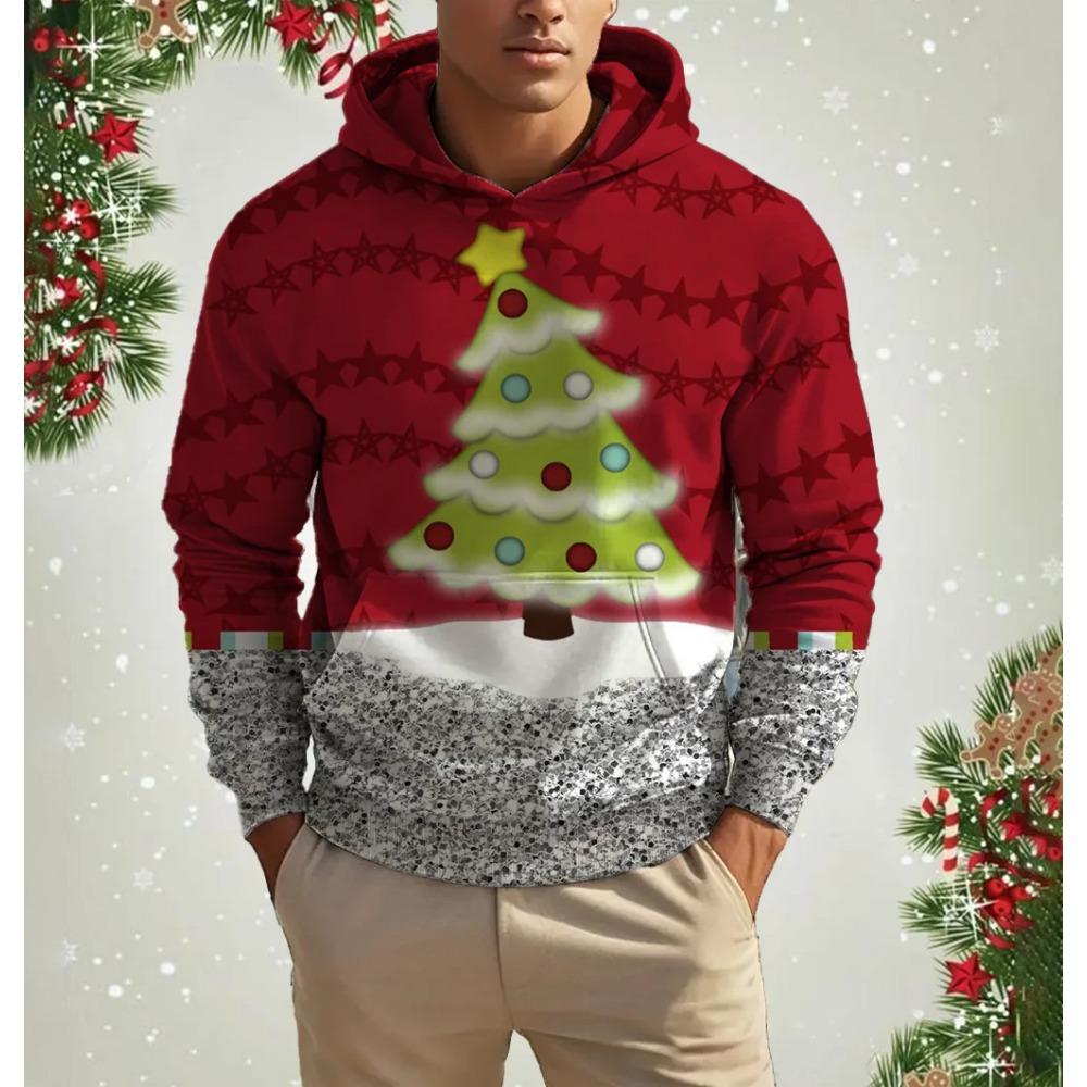 Christmas Elk Print Men's Hoodies & Sweatshirts Autumn Winter Casual New Year Clothing Fashion Loose Hooded Pullover X'mas Tops