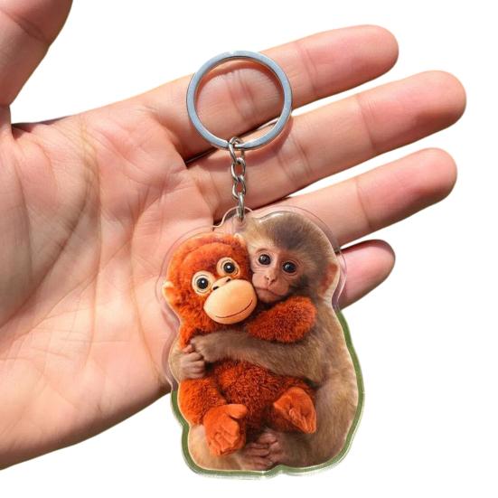 Monkey Keychain Pendant Cute 2D Flat Acrylic Pendant Punch The Monkey Holding Orangutan Plush Toy Keychain Bag Charm Gift for Friends I