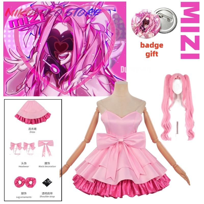 Mimozemská scéna Zombie scéna Mizi Cosplay kostým Paruka Růžové minišaty Velká mašle Lolita šaty Volánková sukně Idol scéna Kostým Sada