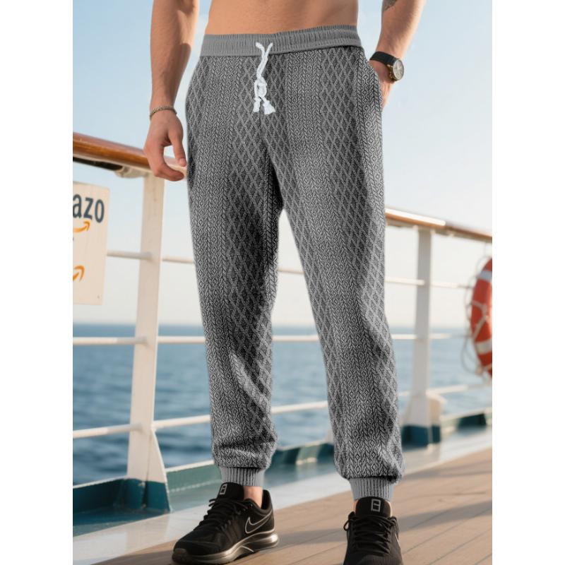 Men's Casual Waffle Pants Lightweight Stretch Joggers Trousers Ribbed Jacquard Knit Textured Drawstring Pants with Pockets Workout Sweatpants for Men