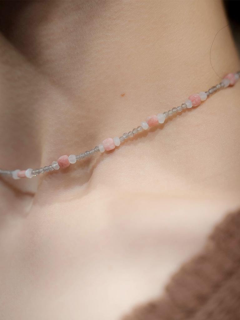 Harang Hr 39N_Pink Moonstone Labradorite Beads Necklace