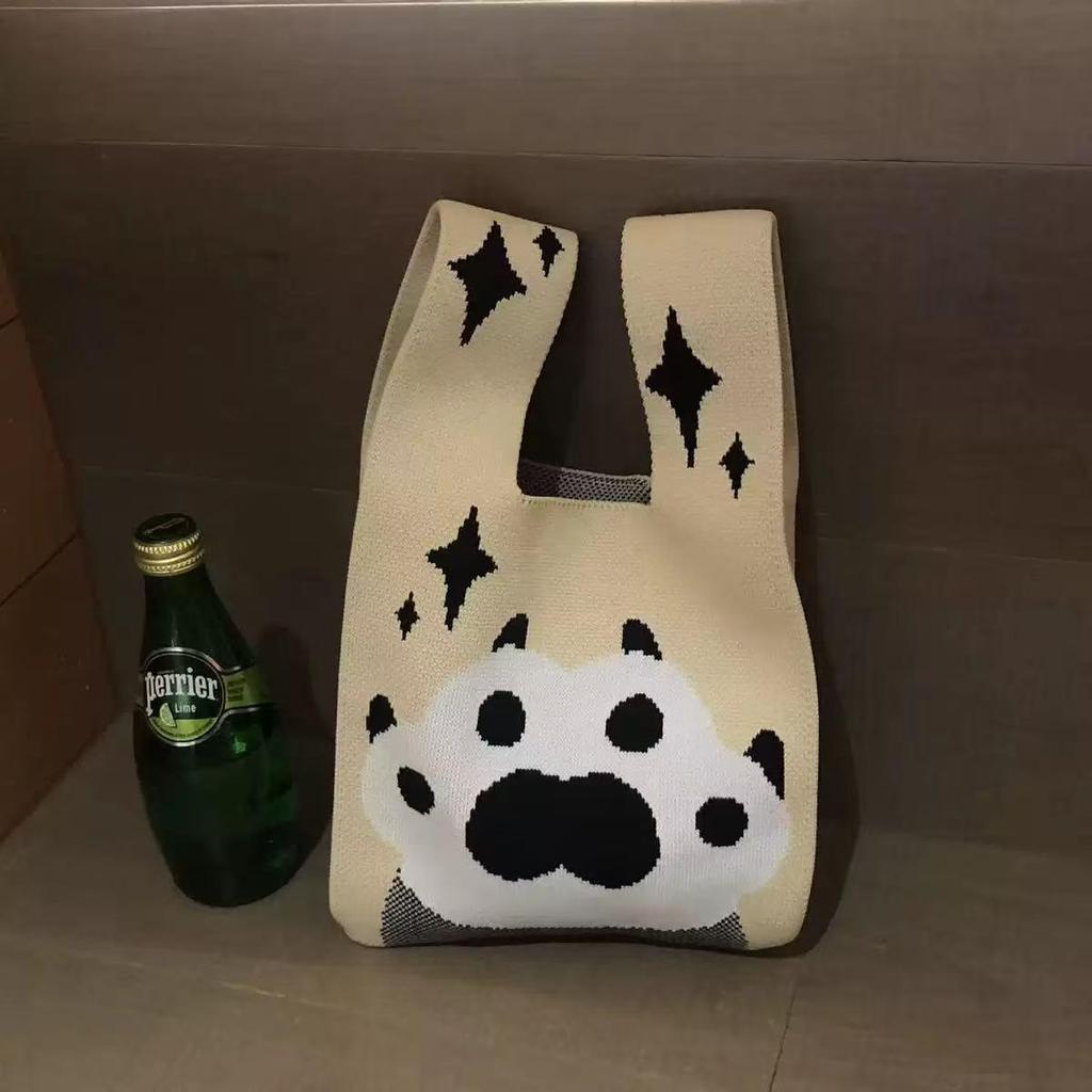 Korean Style Cute Cartoon Animal Tote Bag - Spacious Flyknit Casual Shopping Bag for 2025