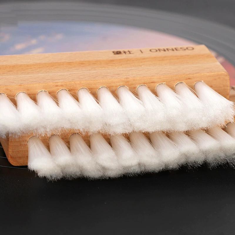 Vinyl Record Dust Cleaning Brush Natural Beech Handle Soft Bristle Anti-Static Cleaner Dust Remover Accessory Record Cleaning To