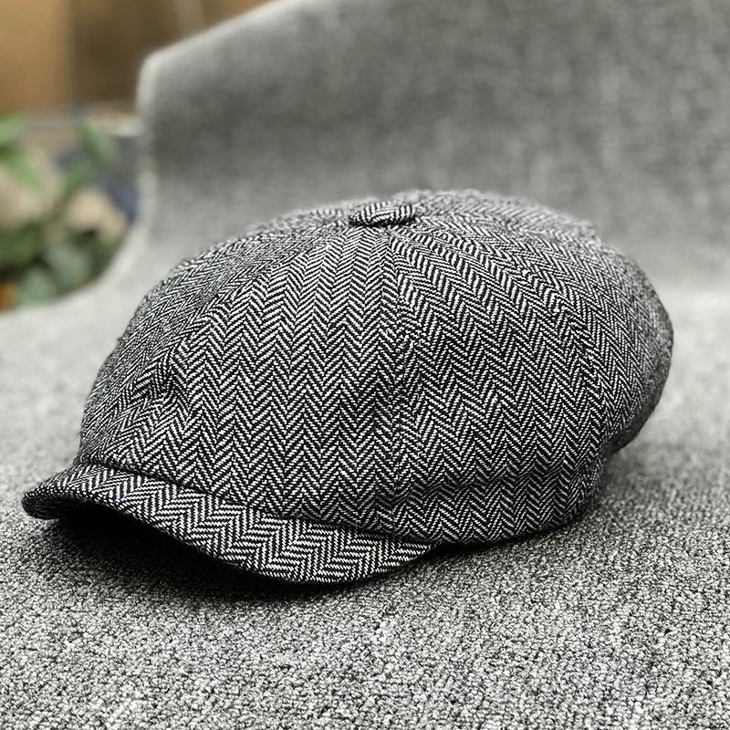 Youth British Vintage Herringbone Hat Men'S Spring Cap Plaid Beret