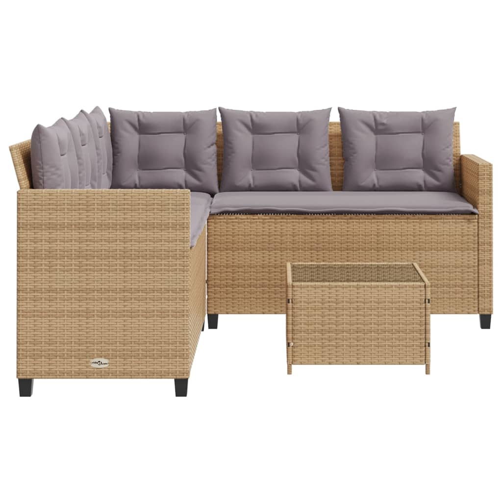 L shaped garden sofa set with table and cushions beige poly rattan