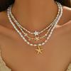 Star Pearl Pendant Necklace With Multi Layer Chain For Women And Men