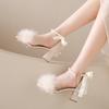 Fashion Women's Sandals White Bow Block Pearl Ladies Shoes Heel Comfortable and Elegant Summer 2025 Vintage Designer Korea Comfort Vip