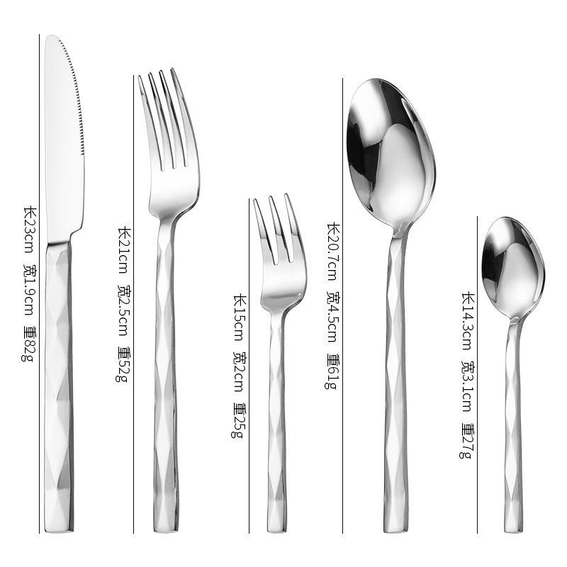 410 Stainless Steel Diamond Handle 5-Piece Tableware Set: Knife, Fork, Spoon for Steak/Western Food in Gift Box