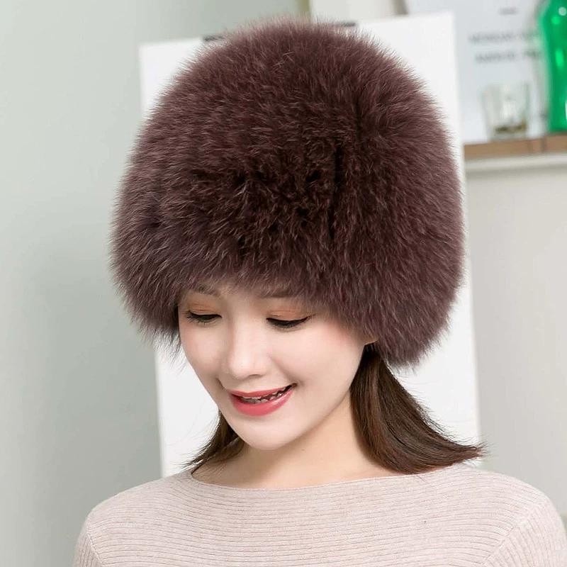 Korean version of fox fur hat women's winter warm fur hat Berey snow hat Skinny ski hat Ear protector head hat