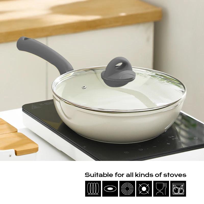 5 Sizes Non-stick Ceramic Pot Durable Frying Pan Wok Pan with Lid Induction Gas Stove Omelet Pans Steak Cooking Skillet Cookware