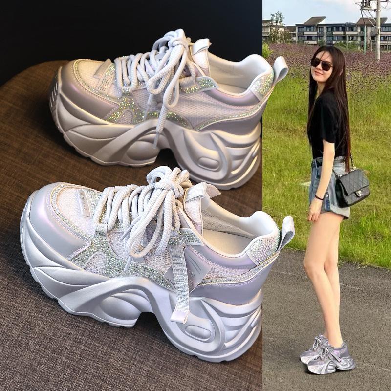 0098-188 Thick-soled inner height increase mesh breathable explosive dad shoes women's 2025 autumn muffin soft-soled casual shoes