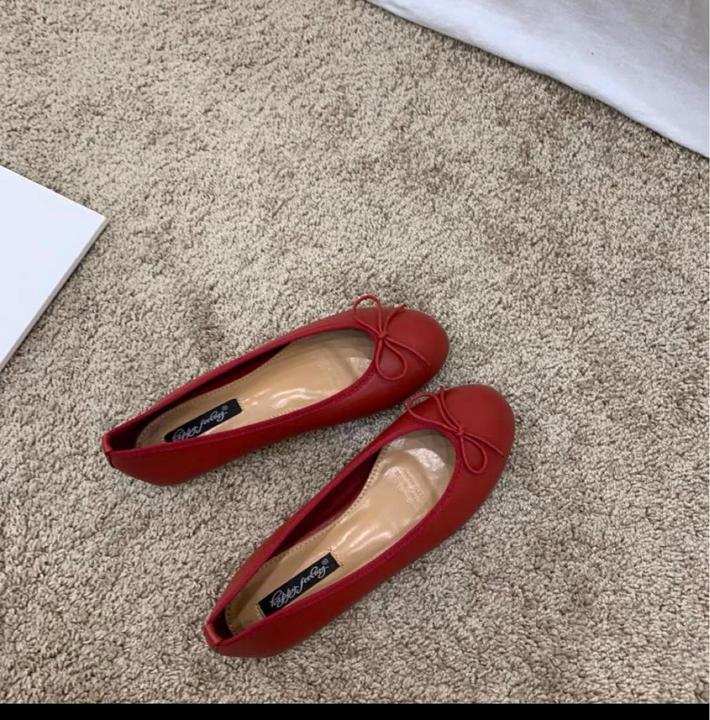 Happyfeeling Bow Shallow Mouth Flat Bottom Small Red Single Shoes Women's Shoes 2025 New Ballet Shoes