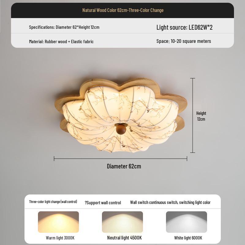 Chinese Song Dynasty Chandelier: Retro Fabric & Walnut Wood Zen Ceiling Light
