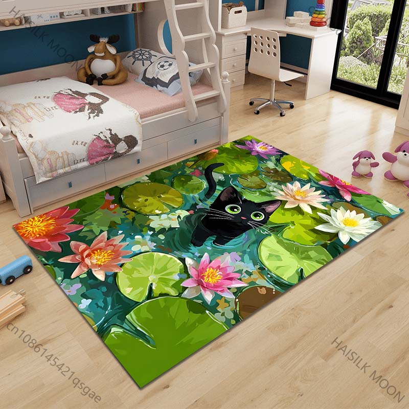 

Multiple sizes Black cat in lily pond Carpet for Living Room Bedroom Sofa Home Decor Rus Non-slip Floor Mat Luxury Gift 40cm x 60cm