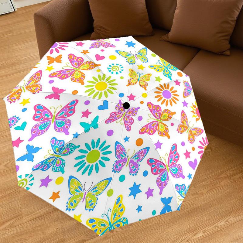 1PC Butterflies Flowers Umbrella-8-Rib Reinforced Portable Folding Travel Suitable for All Seasons Outdoor Daily Use  -J0375