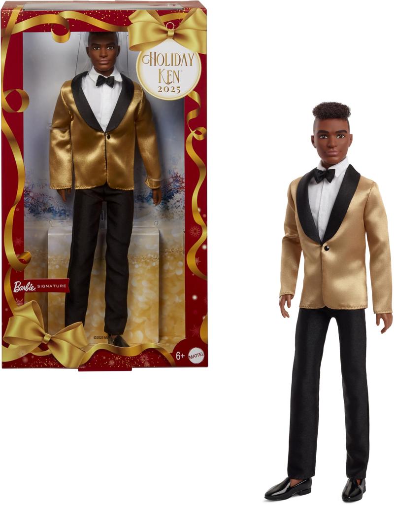 Barbie Holiday Dark Brown Signature Pretend Ages JGK57 Ken, Hair, Black, Dress-Up Doll/House, Play, 6+, Gold,